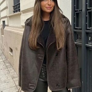 Zara Brown Shearling Double Faced Jacket